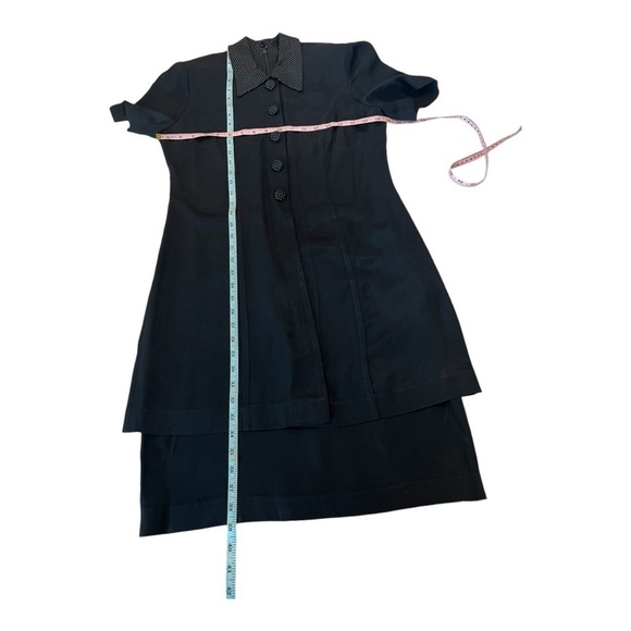 Vintage 80’s Black Pointed Collar Black White Polka Dot Collar Jacket Dress Med - Picture 6 of 15